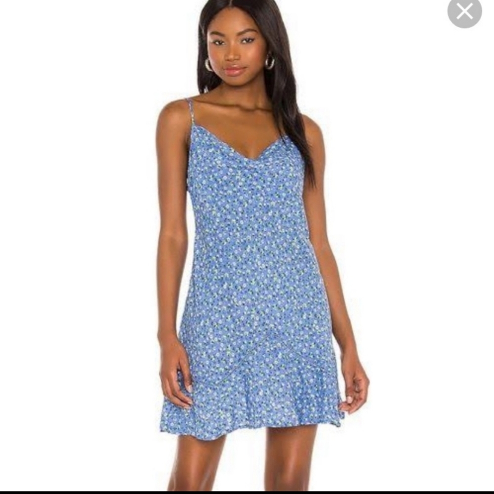 Free People Forever Fields Printed Mini Dress in Blue Combo Size Small NWT